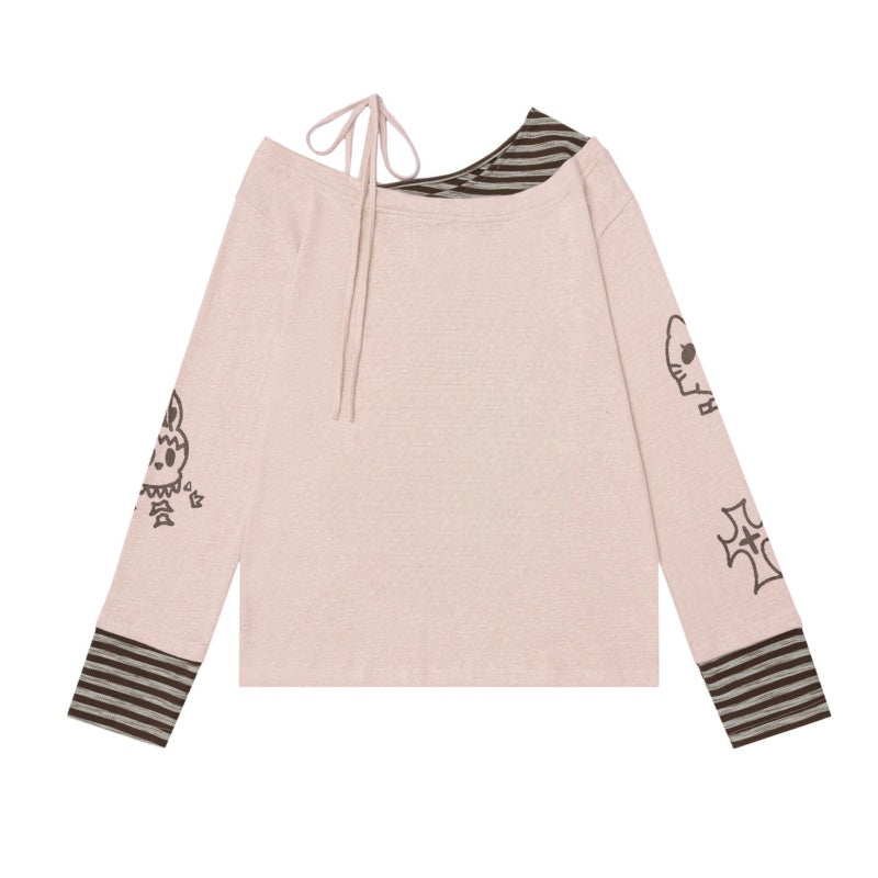 Striped Faux Two-Piece Loose Long Sleeves