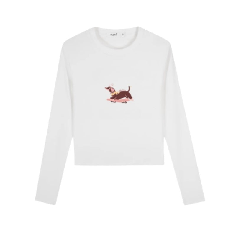 Cropped Minimal Round Neck Long Sleeves