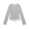 Striped Ruffle Slim Gray Long Sleeves