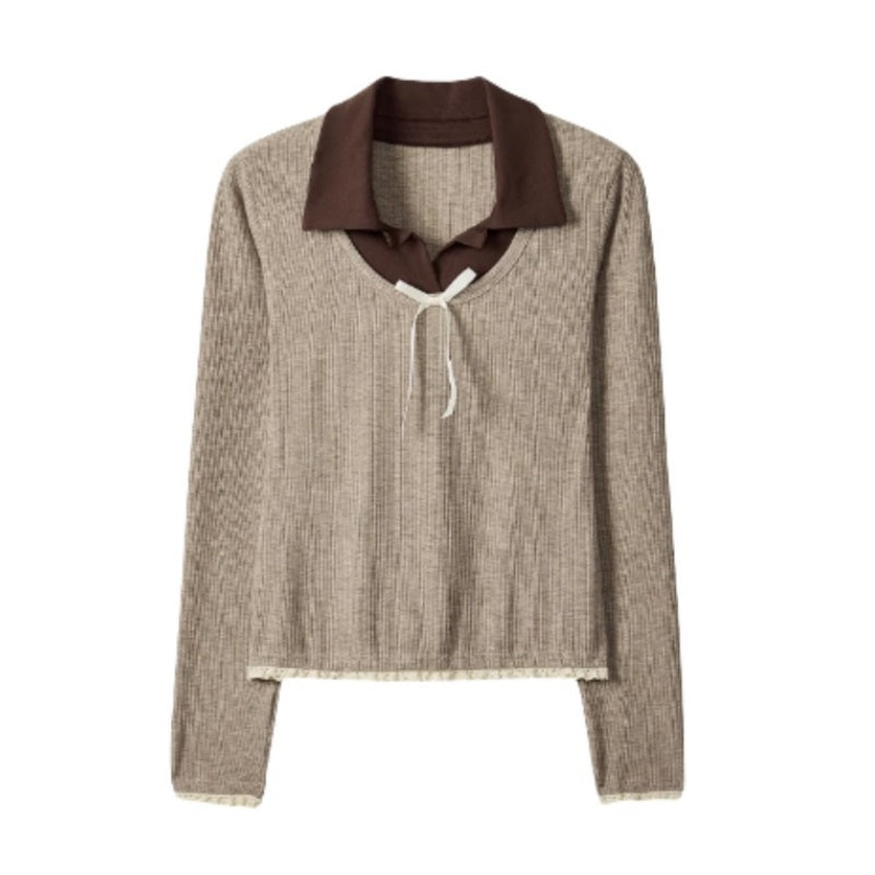 Color-Panel Lapel Long Sleeve