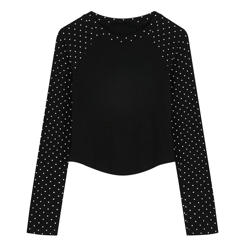 Polka Dot Patchwork Slim Black Long Sleeves
